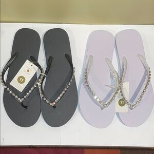 Rhinestone Flip Flops - Black and White